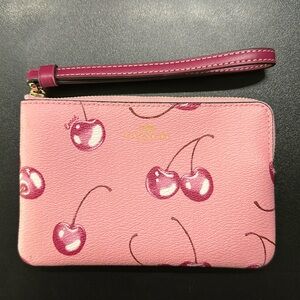Coach Corner Zip Wristlet in Cherry Print